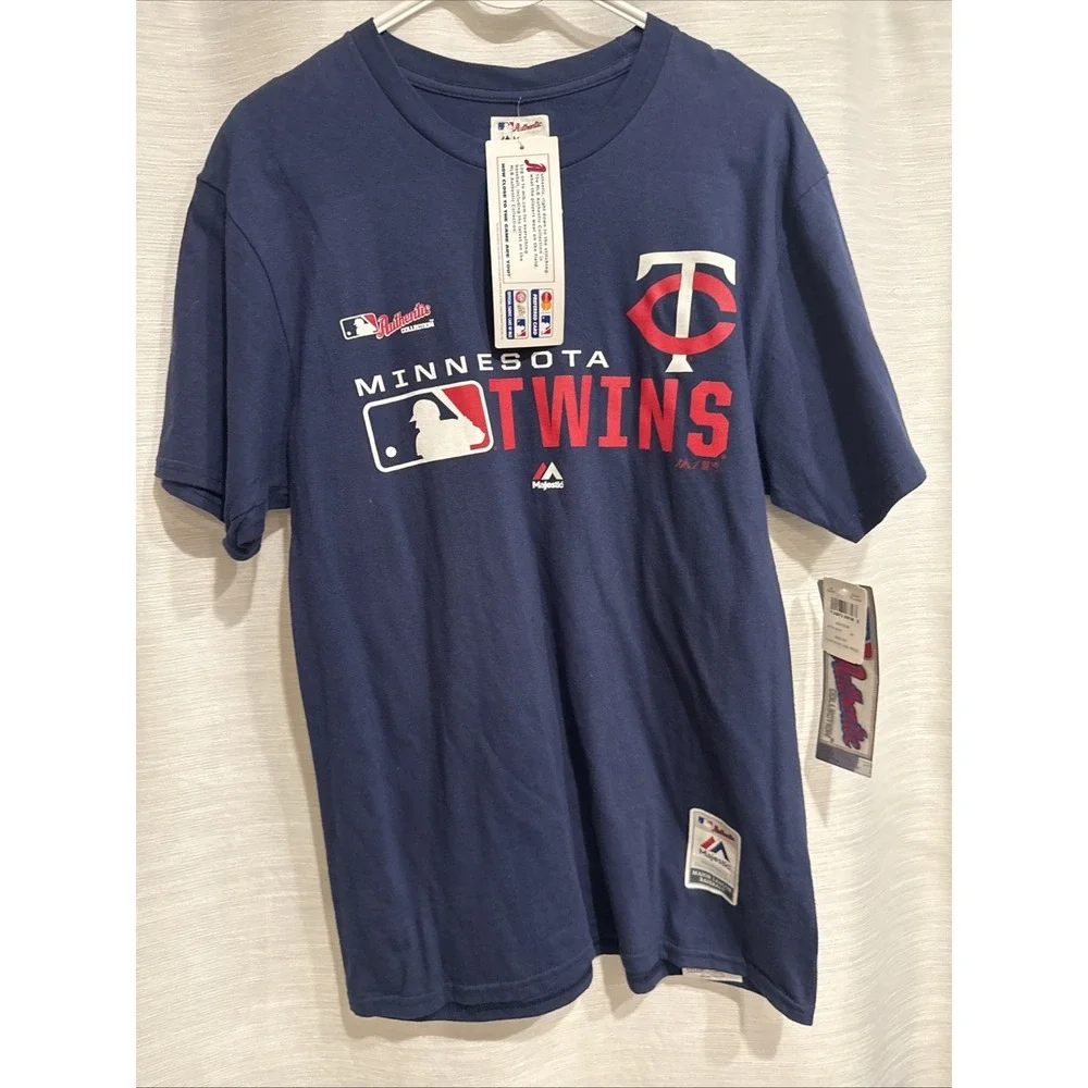Minnesota Twins MLB Authentic Majestic Mens M Navy Short Sleeve Shirt NWT